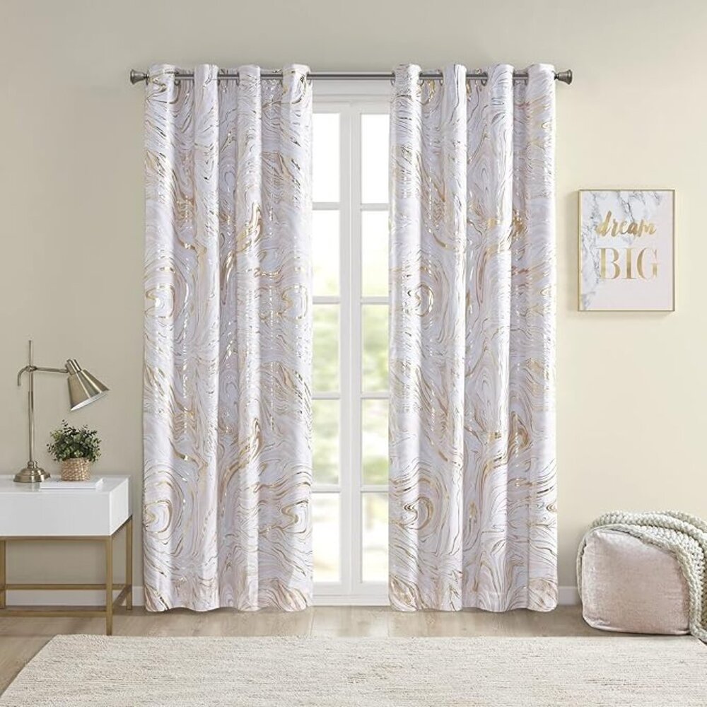 Intelligent Design Rebecca Total Blackout Curtains Metallic Marble Print